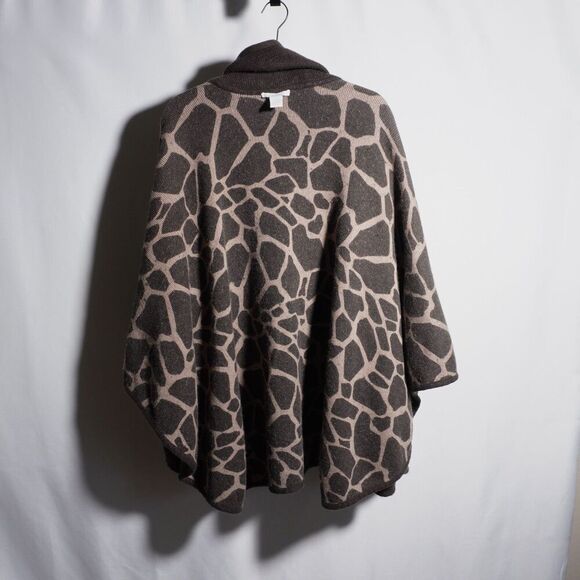 Brown Angora Cashmere Blend Cape Sweater Wrap Giraffe Contrast Lining Lagenlook - Picture 3 of 7